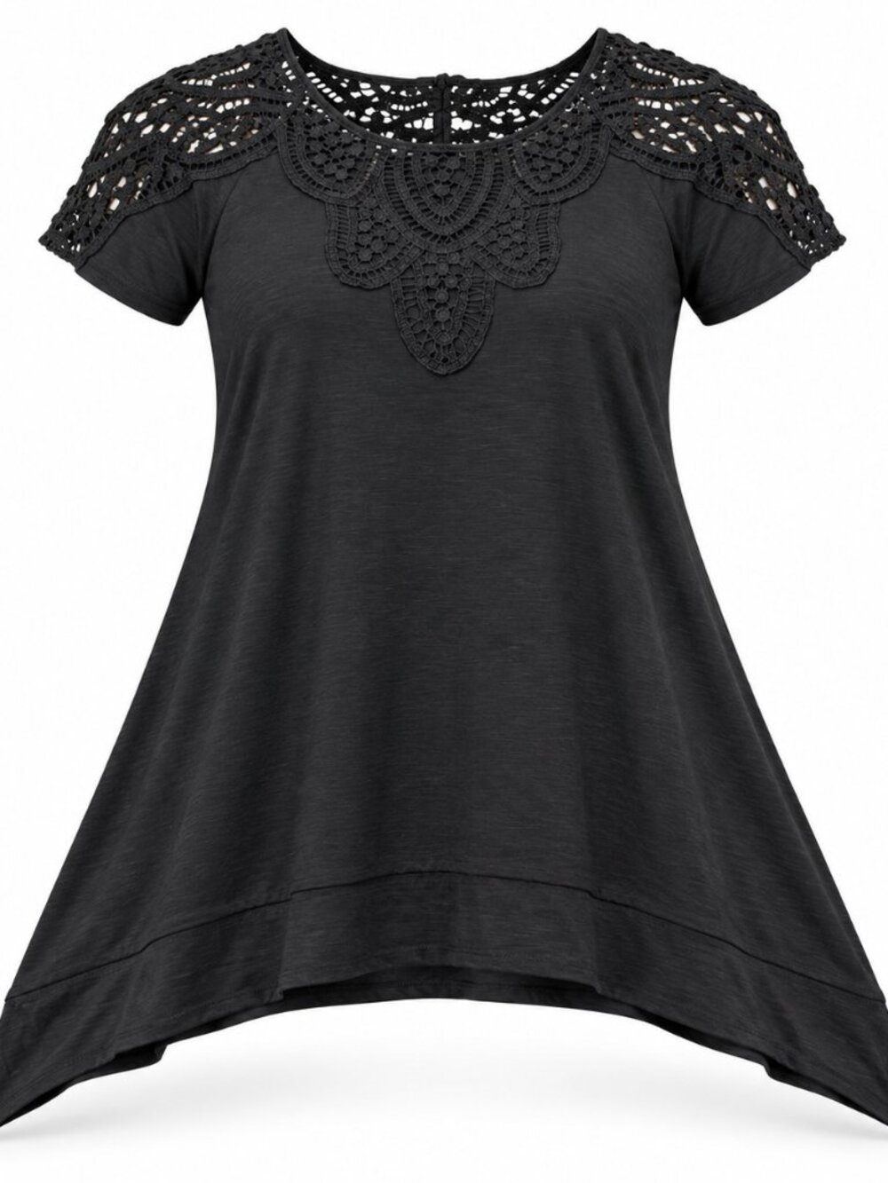 Amaryllis Black Crochet Lace High-Low Tunic Top Size S